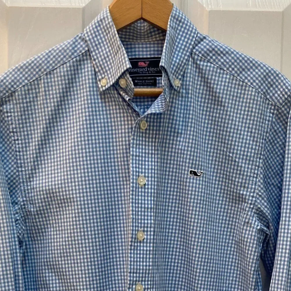 Vineyard Vines Whale Shirt Blue Gingham Plaid XS